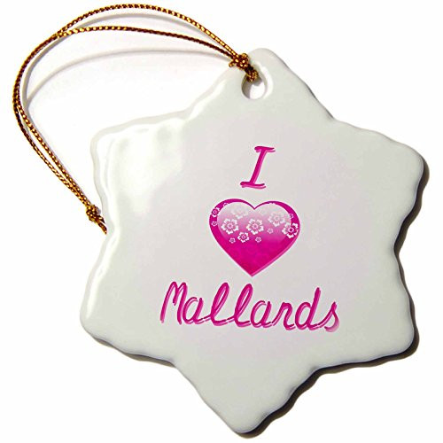 3dRose orn_121662_1 Pretty Pink Flowery I Love Mallards Snowflake Ornament, Porcelain, 3-Inch