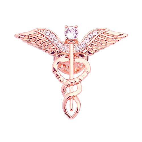 QIAN0813 Medical Symbol Caduceus Stethoscope RN Nursing Badge Brooches Lapel Pin for Registered Nurse Doctor Rod of Asclepius Emergency Brooch Jewelry Angel WingRose Gold QIAN0813 Medical Symbol Caduceus Stethoscope RN Nursing Badge Brooches Lapel Pin for Registered Nurse Doctor Rod of Asclepius Emergency Brooch Jewelry Angel WingRose Gold