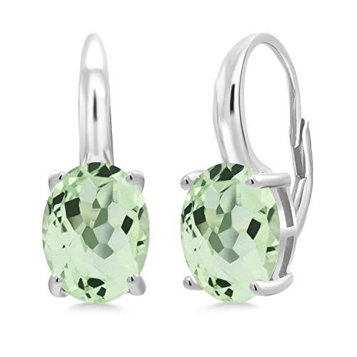Gem Stone King 925 Sterling Silver Green Prasiolite Earrings For Women 420 Ct Oval 10X8MM Gem Stone King 925 Sterling Silver Green Prasiolite Earrings For Women 420 Ct Oval 10X8MM