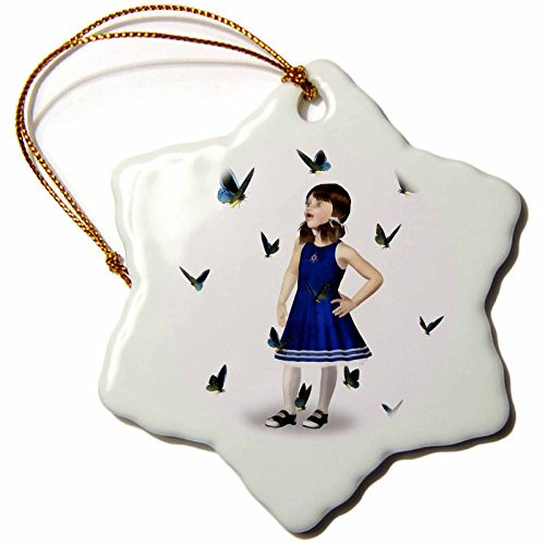 3dRose orn_50425_1 Girl in Blue Dress with Butterflies Snowflake Porcelain Ornament, 3-Inch 3dRose orn_50425_1 Girl in Blue Dress with Butterflies Snowflake Porcelain Ornament, 3-Inch
