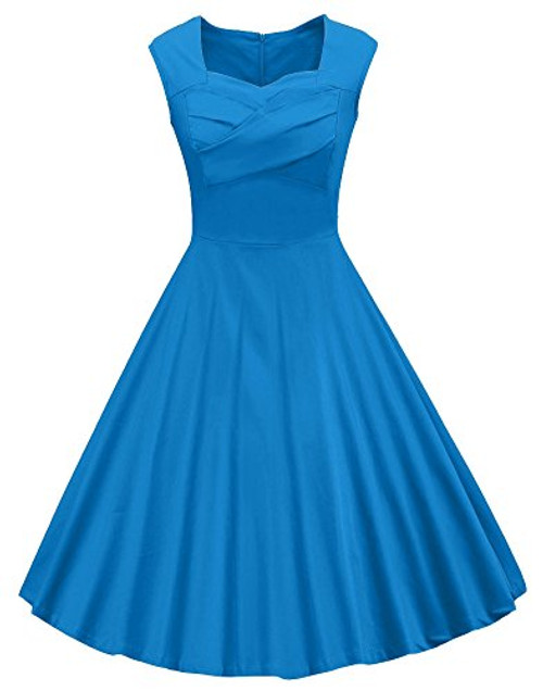 VOGVOG Womens 1950s Retro Vintage Cap Sleeve Party Swing Dress Blue Medium