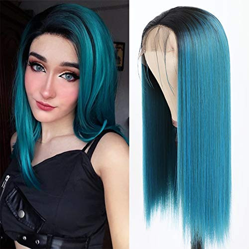 Jolitime Hair Blue Ombre Synthetic Lace Front Wigs Long Straight With Baby Hair Heat Resistant Glueless Natural Fiber Hair Lace Wig for Fashion Women 150 Density 18 inch Jolitime Hair Blue Ombre Synthetic Lace Front Wigs Long Straight With Baby Hair Heat Resistant Glueless Natural Fiber Hair Lace Wig for Fashion Women 150 Density 18 inch
