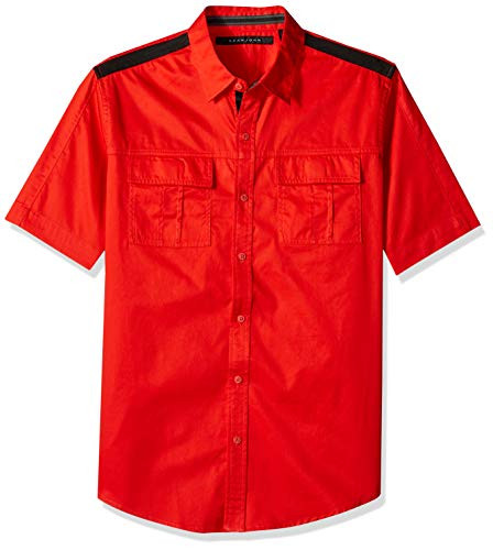 Sean John Mens Short Sleeve Solid Button Down Shirt Fiery red L