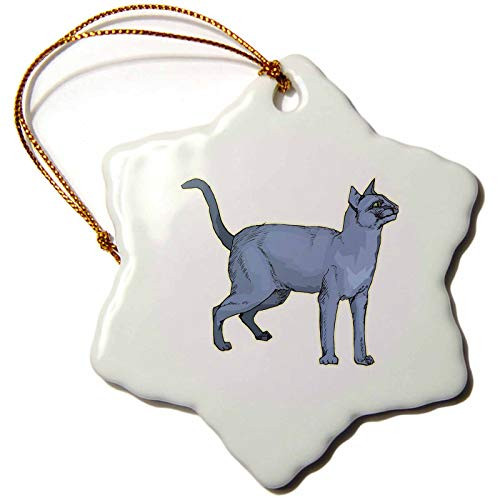 3dRose orn_150910_1 Standing Russian Blue Cat Snowflake Porcelain Ornament, 3-Inch