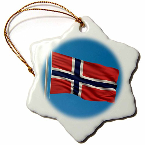 3dRose orn_157069_1 Flag of Norway on a Flag Pole with Blue Sky Norwegian-Snowflake Ornament, Porcelain, 3-Inch