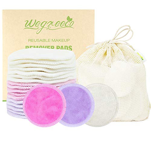 Cotton Rounds Reusable 16 Packs  Reusable Bamboo Makeup Remover Pads for face  Reusable Facial Pads Reusable Facial Cotton Rounds with Cotton Laundry Bag Bamboo Velour Bright Color