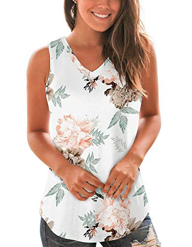 WFTBDREAM Loose Tank Tops for Women V Neck Floral Print Undershirts Floral Orange M