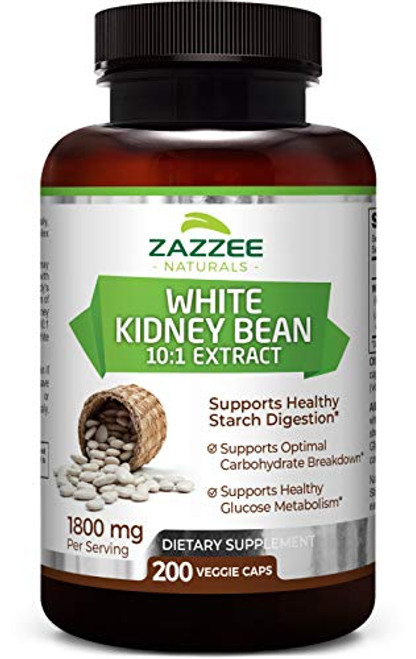Zazzee White Kidney Bean Extract 200 Veggie Caps 100 Pure 1800 mg Per Serving Potent 101 Extract 18000 mg Strength Vegan NonGMO and AllNatural