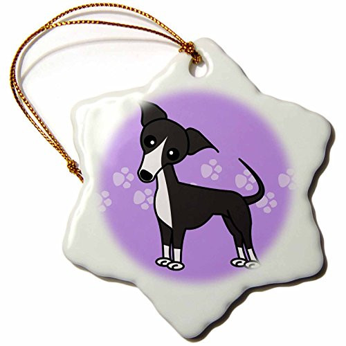 3dRose orn_25366_1 Cute Grey Blue Italian Greyhound Purple with Pawprints Porcelain Snowflake Ornament, 3-Inch