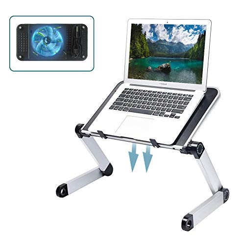 Adjustable Laptop Table with Fan Stable Laptop Stand for Bed Portable Desk Foldable Laptop Workstation Notebook Riser Ergonomic Computer Tray Reading Holder TV Bed Tray Standing Desk