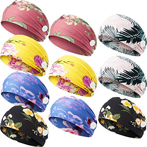 10 Pieces Button Headband Floral Print Headband Nonslip Yoga Sports Headband Stretchy Headwrap Ear Protection Holder for Women Girls 10 Pieces Button Headband Floral Print Headband Nonslip Yoga Sports Headband Stretchy Headwrap Ear Protection Holder for Women Girls