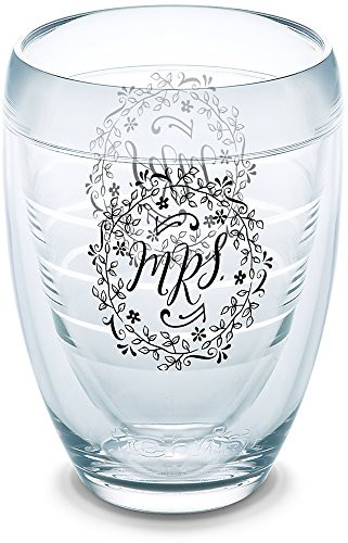 Tervis 1296280 Mrs. Black Leaf Script Insulated Tumbler with Wrap 9oz Stemless Wine Glass Clear