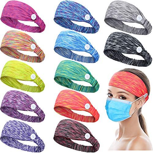 12 Pieces Button Headband Elastic Ear Protection Holder Headband Stretchy Yoga Running Sports Hairband Headwrap with Button for Men Women 12 Colors 12 Pieces Button Headband Elastic Ear Protection Holder Headband Stretchy Yoga Running Sports Hairband Headwrap with Button for Men Women 12 Colors