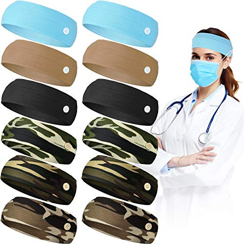 12 Pieces Button Headbands Elastic Yoga Sports Hairbands Ear Protection Holder Hair Band Headwraps for Women Face Covers 12 Pieces Button Headbands Elastic Yoga Sports Hairbands Ear Protection Holder Hair Band Headwraps for Women Face Covers