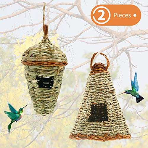 2 Pieces Hummingbird Birdhouse Small Hanging Bird Houses for Outside Natural Grass Hand Woven Bird Nest Natural Grass Bird Hut Corn and Tower Style 2 Pieces Hummingbird Birdhouse Small Hanging Bird Houses for Outside Natural Grass Hand Woven Bird Nest Natural Grass Bird Hut Corn and Tower Style
