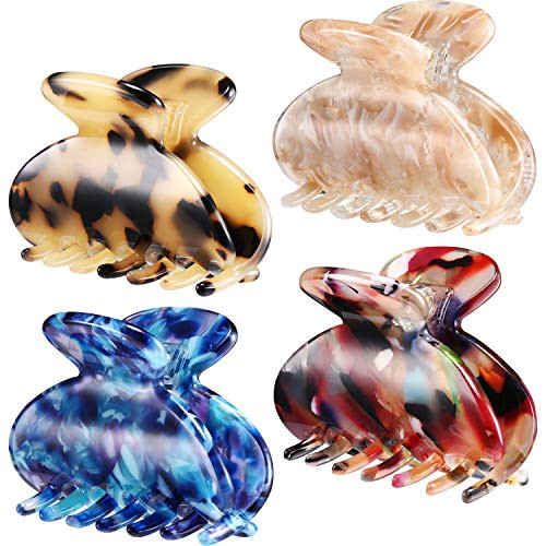 4 Pieces Hair Claw Clips Tortoise Shell Cellulose Acetate Hair Clip French Design Hair Jaw Clamp Leopard Print Vintage Barrettes for Women Girls
