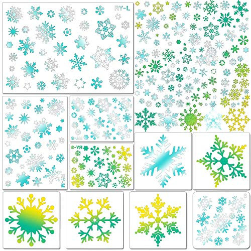 10 Pieces Christmas Snowflake Stencil Christmas Drawing Stencil Template Reusable Plastic Painting Stencils Crafts Xmas Template for Painting on Wood DIY Decoration Window Glass Wall Door