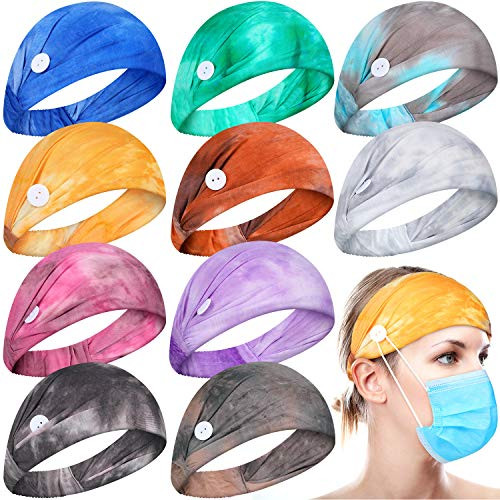 10 Pieces Tiedye Hairband Wide Tie Dye Headband with Buttons Elastic Buttons Headbands Nonslip Yoga Sports Headband for Nurses Doctor Women Ear Protection 10 Pieces Tiedye Hairband Wide Tie Dye Headband with Buttons Elastic Buttons Headbands Nonslip Yoga Sports Headband for Nurses Doctor Women Ear Protection