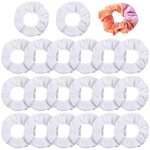 20 Pieces White Velvet Scrunchies for Tie Dye Elastic Hair Ties Scrunchy Hair Bands Ropes Soft Hair Scrunchies Ponytail Holder for Women Girls Hair Accessories