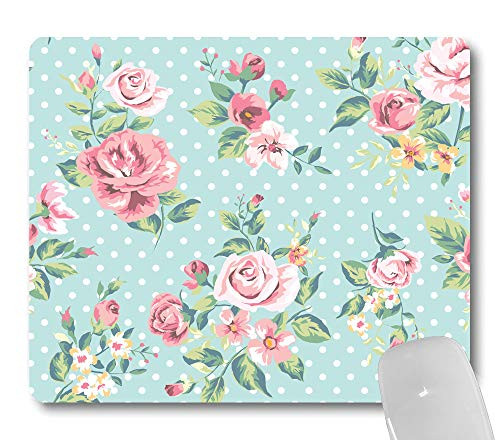 Wknoon Vintage Floral and White Polka Dots Design Art Mouse Pad Abstract Seamless Pink Rose Flowers Cute Dots Romantic Mouse Pads