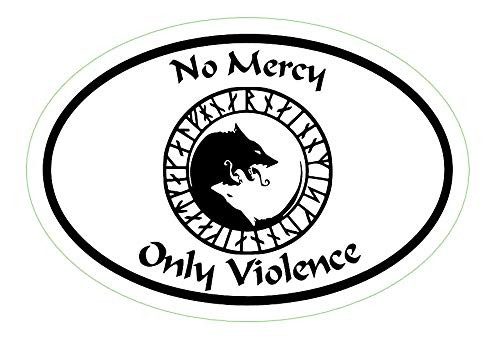 WickedGoodz Oval ULFHeÐNAR Rune No Mercy Only Violence Wolf Vinyl Decal  Viking Bumper Sticker  Perfect Icelandic Scandinavian Gift White