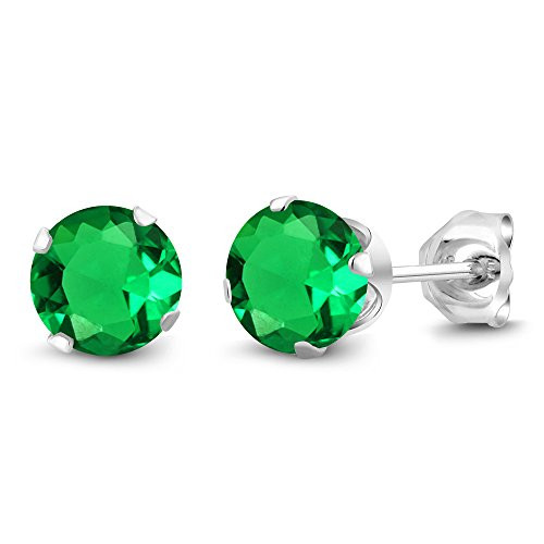 Gem Stone King 925 Sterling Silver Green Nano Emerald Womens Stud Earrings 154 Ct Round Jewelry 6MM