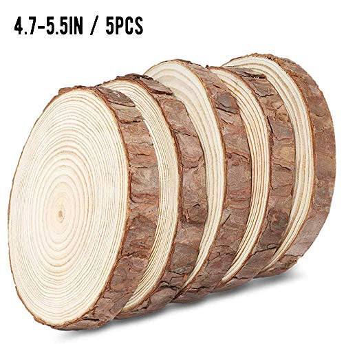 5pcs 4755 Unfinished Natural Wood Slices Circles with Tree Bark Log Discs for DIY Craft Woodburning Christmas Rustic Wedding Ornaments