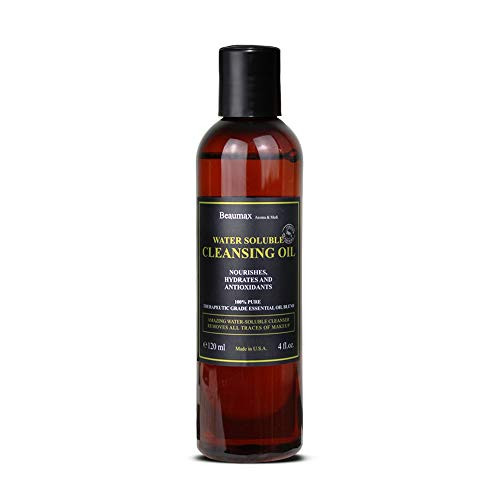 Beaumax Makeup Remover Cleansing Oil  Water Soluble Solution Natural  Organic Moisturizing Face Wash For Dry Oily Sensitive Skin 4 oz