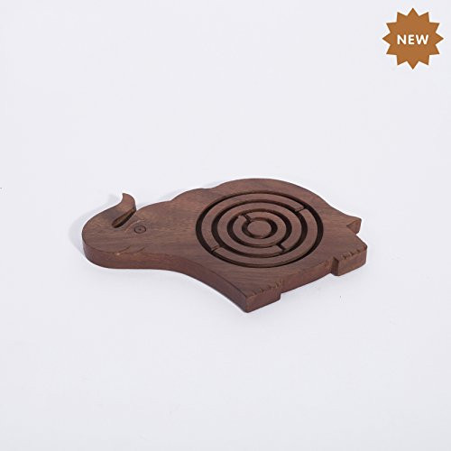 Rusticity Wood Game Labyrinth BallinaMaze Puzzles  Elephant Shape Handmade  55 x 35 x 05 in