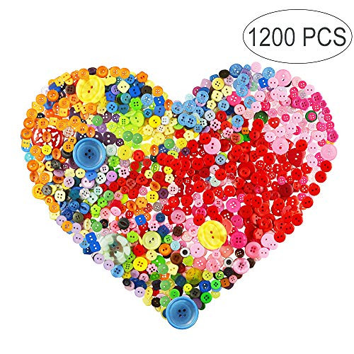 BcPowr 1200 Pcs Assorted Sizes Resin Buttons ?Mixed Color Round Craft Buttons for Sewing DIY Crafts?Children's Manual Button Painting (1200PCS)