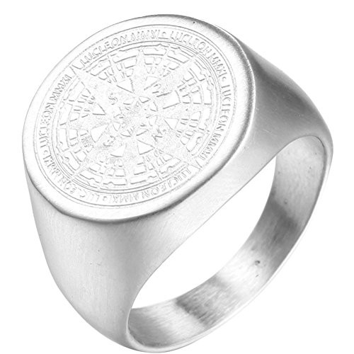 Oakky Mens Stainless Steel Stars Vintage Round Compass Signet Ring Silver Size 9 Oakky Mens Stainless Steel Stars Vintage Round Compass Signet Ring Silver Size 9