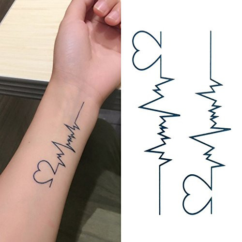 Oottati Small Cute Temporary Tattoo Heartbeat Wrist Set of 2