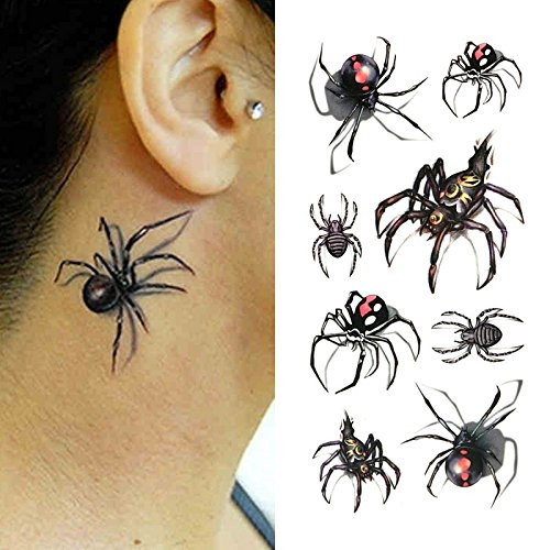 Oottati Small Cute Temporary Tattoo Spider 3D Halloween Set of 2