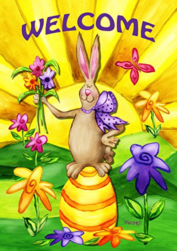 Toland Home Garden Welcome Bunny 28 x 40 Inch Decorative Spring Easter Egg Double Sided House Flag
