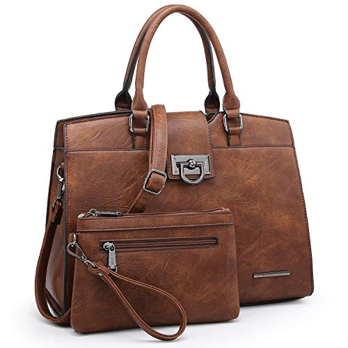 Dasein Women Satchel Purses Handbags Monogrammed Shoulder Bags for Lady Work Tote Bags with Matching Clutch Solid coffee