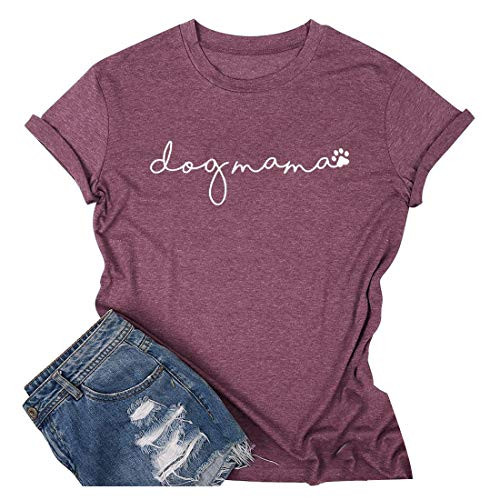 Chulianyouhuo Dog Mom T Shirt Women Dog Mama Casual Letter Print Short Sleeve Tops Tee Pink S