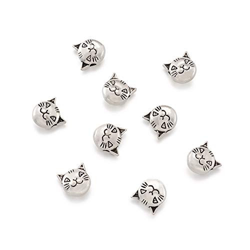Fashewelry 20Pcs Antique Silver Cat Spacer Beads 8x8mm Tibetan Metal Animal Charm Beads for DIY Jewelry Craft Making