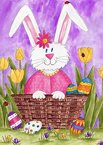 Toland Home Garden 1012307 Long Eared Bunny 28 x 40 Inch Decorative, Spring Easter Flower Basket House Flag