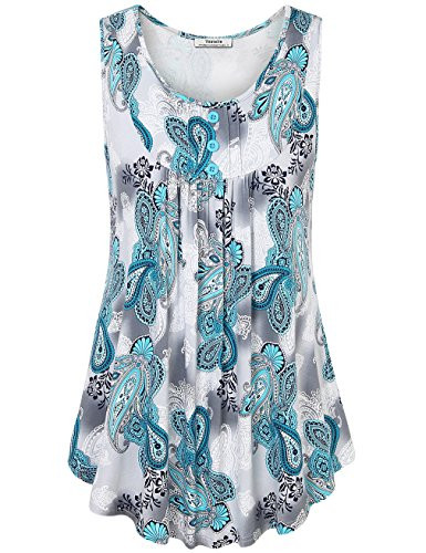 Youtalia Print Tunic Summer Sleeveless Tops Womens Scoop Neck Leggings Loose Tank Dress Green Grey XLarge
