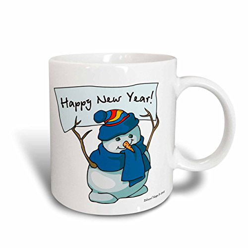 3dRose mug_61183_1 Happy New Year Snowman Ceramic Mug, 11-Ounce