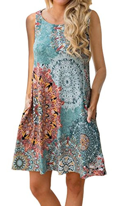 ETCYY Womens Summer Casual Sleeveless Floral Printed Swing Dress Sundress with Pockets