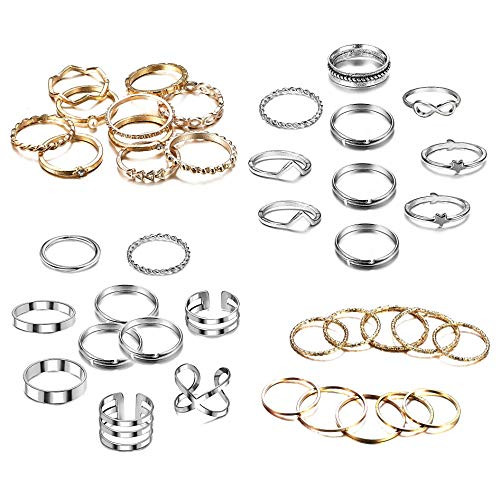 sailimue 40 PCS Simple Knuckle Midi Ring Set for Women Men Bohemian Vintage Finger Stackable Rings Set DIY Jewelry Gifts SilverGold Tone