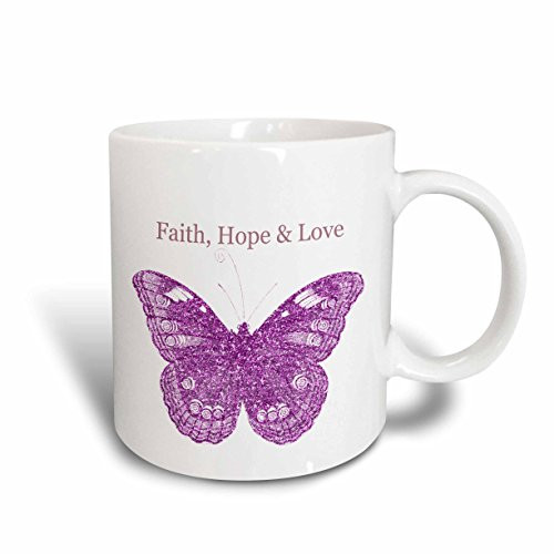 3dRose (mug_151984_2) Pink Glittery Hope, Faith, Love Butterfly inspirational art - Ceramic Mug, 15-ounce 3dRose (mug_151984_2) Pink Glittery Hope, Faith, Love Butterfly inspirational art - Ceramic Mug, 15-ounce