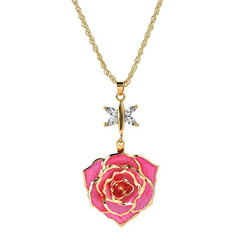 ZJchao 24K Pink Gold Rose Plated Necklace Flower Pendant Love Gift for Her with Crystal Rose Necklace Chains Jewelry Present for Wife Girlfriend Valentines Day Anniversary Birthday ZJchao 24K Pink Gold Rose Plated Necklace Flower Pendant Love Gift for Her with Crystal Rose Necklace Chains Jewelry Present for Wife Girlfriend Valentines Day Anniversary Birthday