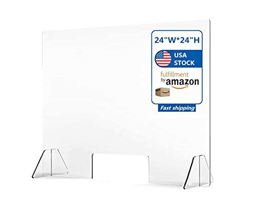 Clear Acrylic Sneeze Guard 24W x 24H for Counter Protective Plastic Shield Plexiglass Office Barrier Divider for Desk with Transaction Window for Office