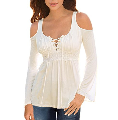 Mooncolour Womens 34 Sleeve Hollow Out Casual Loose Solid Blouse Tops   0705 White  US Large