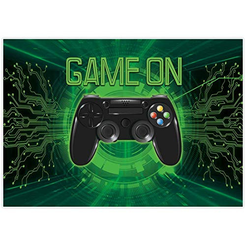 Allenjoy 7x5ft Green Game On Party Supplies Backdrop for Newborn Kids Boys Retro Gaming Level Up Background Decors Baby Shower Cake Smash Photography Banners Studio Pictures Photoshoot Props Favors