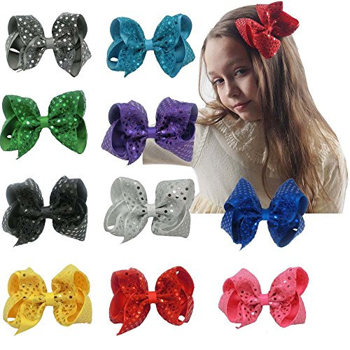 CN 5 Sequin Hair Bow Boutique Baby Girls Hair Bows Clips For Baby GirlsTeens Pack of 10