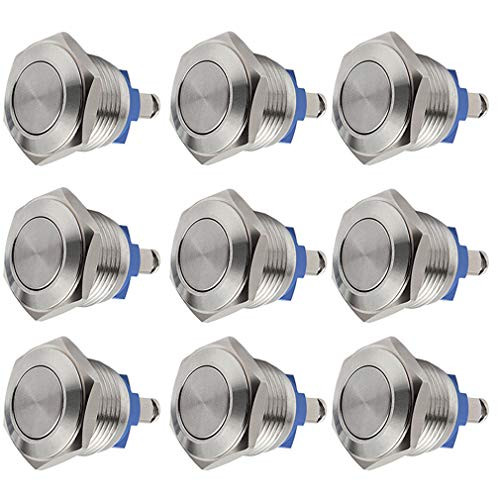 Quentacy 9Pack 16mm Momentary Push Button Switch 1NO SPST Stainless Steel Waterproof Switch