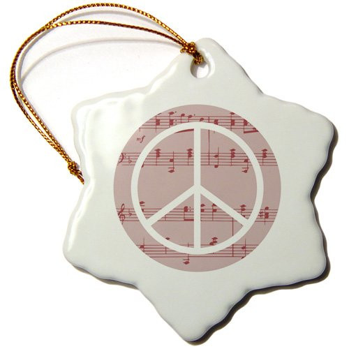 3dRose orn_110435_1 Pink Music Notes Peace Sign-Snowflake Ornament, 3-Inch, Porcelain